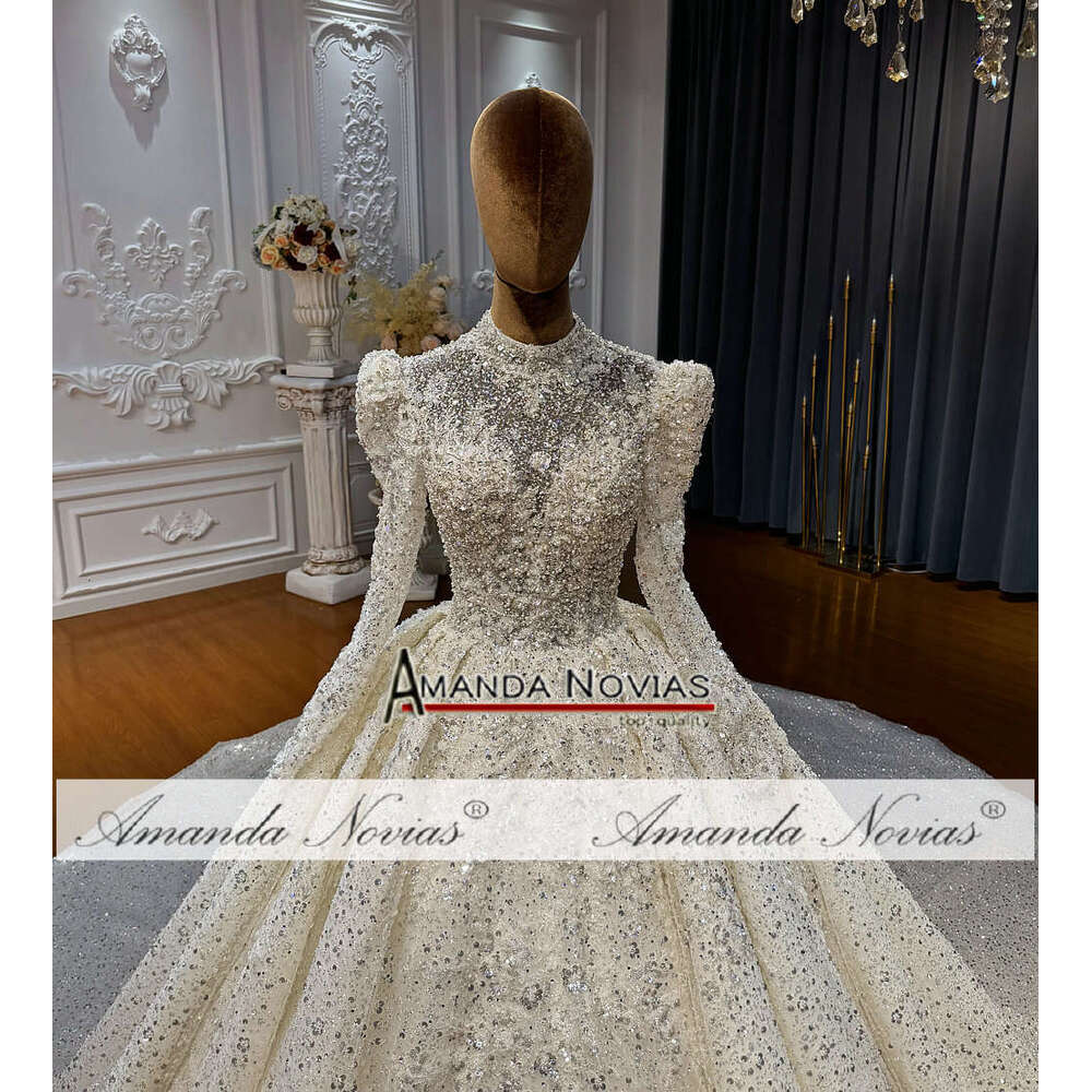 Amanda Novias High Neck Long Sleeves Wedding Dress