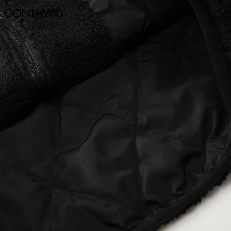 Hip Hop Fleece Warm Jacket Men Embroidery Skull Skeleton Bones Patch Lambswool Fuzzy Fluffy Coats Parka Harajuku Thicken Jackets 241017