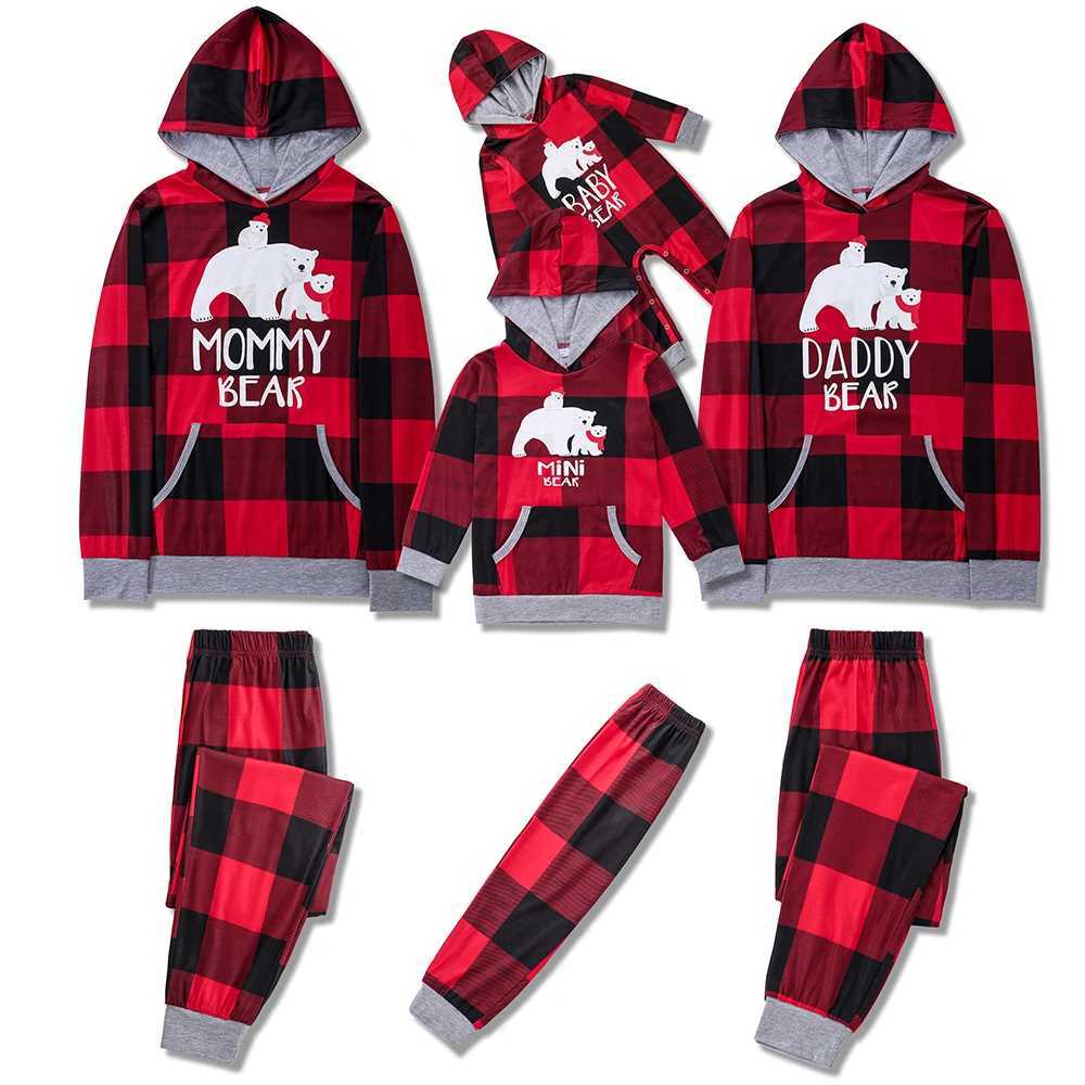 High quality family matching set Christmas pajamas set plain hooded+long pants baby jumpsuit Pjs cute soft pajamas W241015
