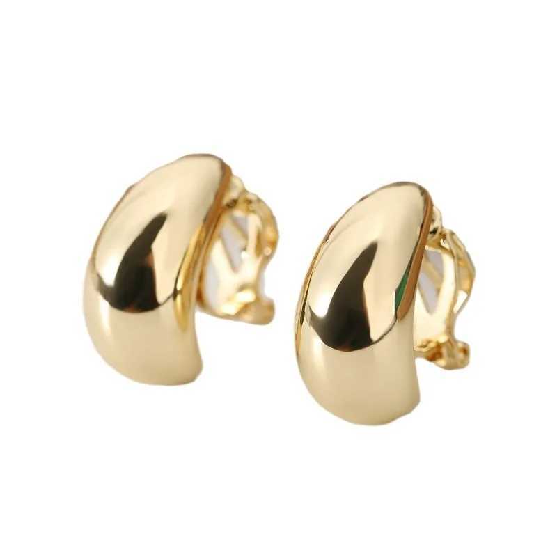 Smooth metal block earrings suitable for women gold silver geometric round water droplets clip on earrings punk party jewelry W241017