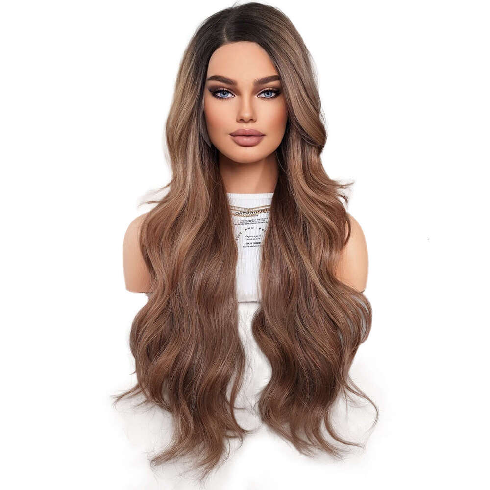 T-Part Wigs Mocha Brown Pickled Wave Side Differentiated Fiber Lace Wig Full Headset