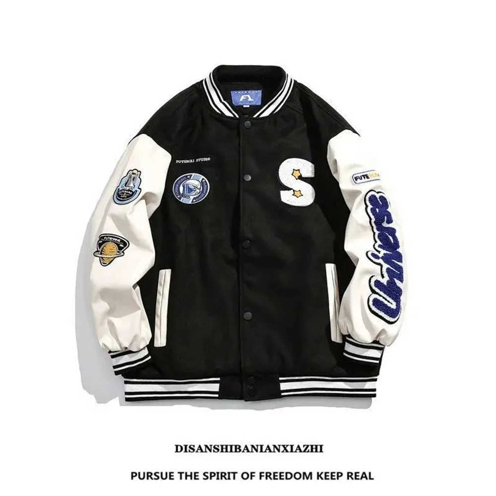 Harajuku Blue Student Baseball Mens Jacket Bomber Jacket Fashion Spring and Autumn Trend Hip Hop Academy Loose Casual Jacket M241017