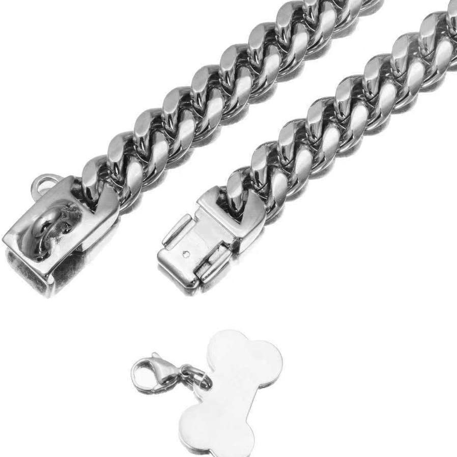 14mm New Pet Stainless Steel Cuban Chain Dog Collar Lock Buckle Gold sier