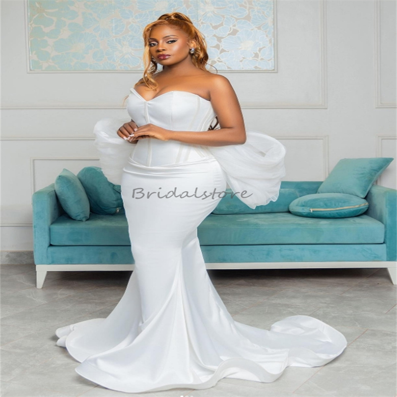 Beautiful Boho Mermaid Wedding Dresses With Big Bow South African Bohemian Civil Bride Dress Garceful Garden Country Bridal Gown Elegant Civil Vestio 