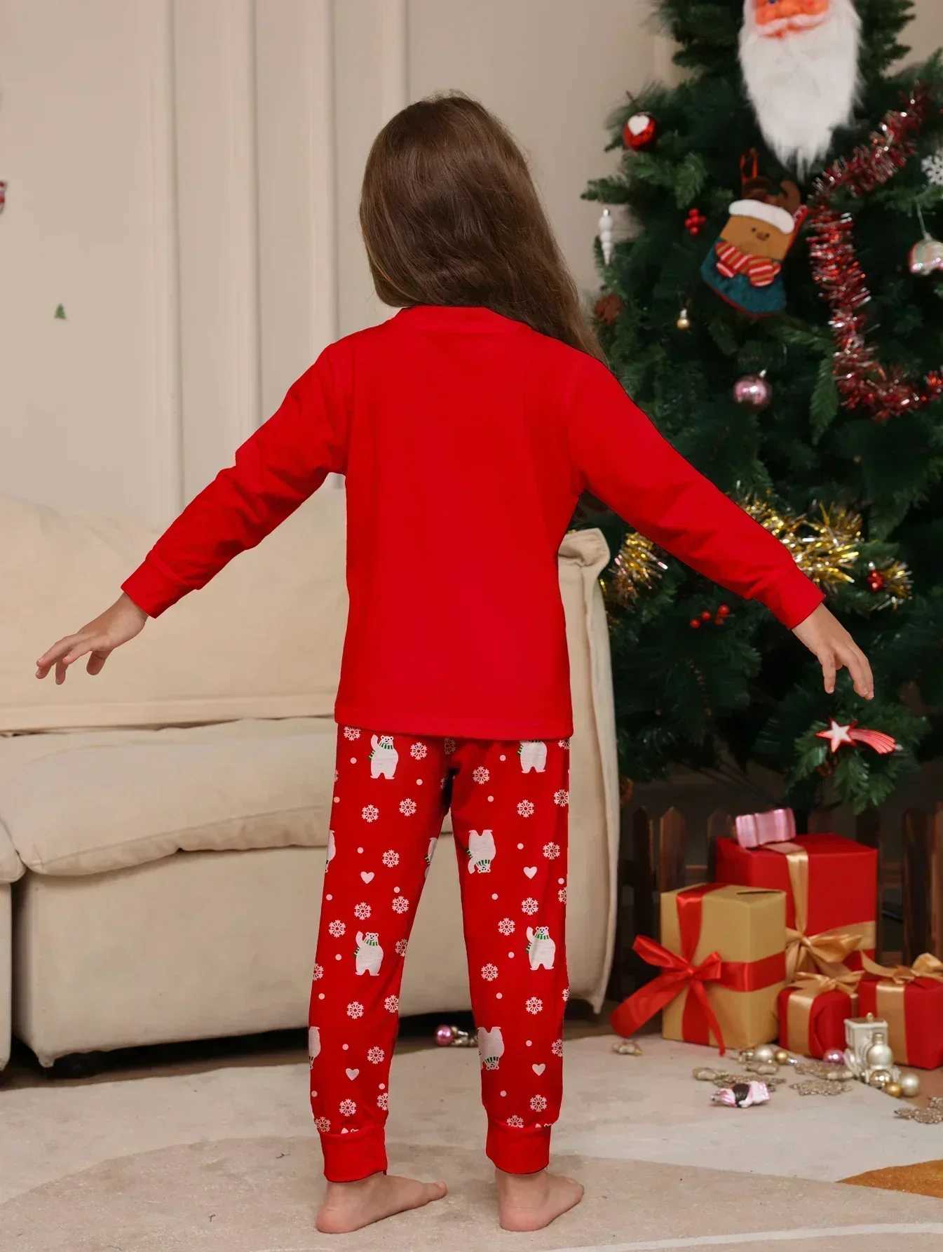 Bear Print Pajama Set Christmas Mom Set Night Dress Pajama Casual Set Christmas Family Clothing Christmas Pajama W241015