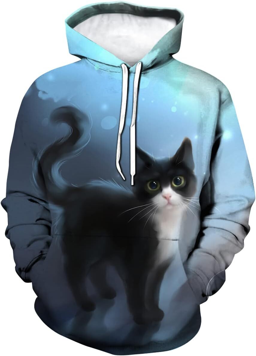 Hoodie for Mens Womens Womens Cat Hoodie Autumn Winter Long Sleeve Pullover Animal Theme Sweatshirt Cute Realistic Graphic Hoodie Graphic Hoodies swea