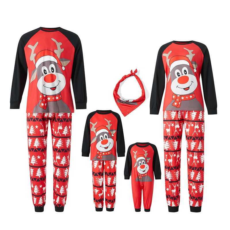 Family matching Christmas pajamas cute reindeer print long sleeved top deer print pants lounge set holiday pajamas casual day set W241015