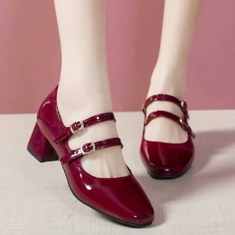 Womens Shoes 2024 Fashion Button Womens Pump Autumn Mary Jane Square Toe Shallow Solid Dress Party Short Fat High Heels Zapato Y241017