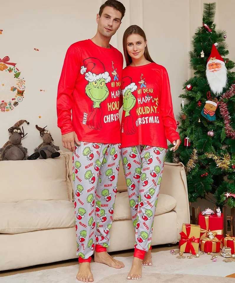 2024 Christmas Match Family Pajamas Christmas GRC Cartoon Printing Pjs Adult and Childrens Clothing Set Baby Hoodie+Dog Clothing W241015