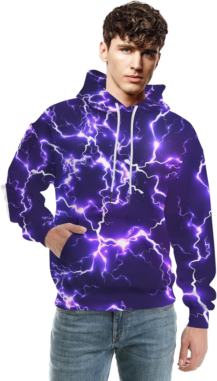 Hoodie for Mens Womens Unisex 2023 New Mens Novelty Hoodies Cool Lightning Graphic Hoody Fleece Pullover Hooded Sweatshirts Graphic Hoodies sweatshirt