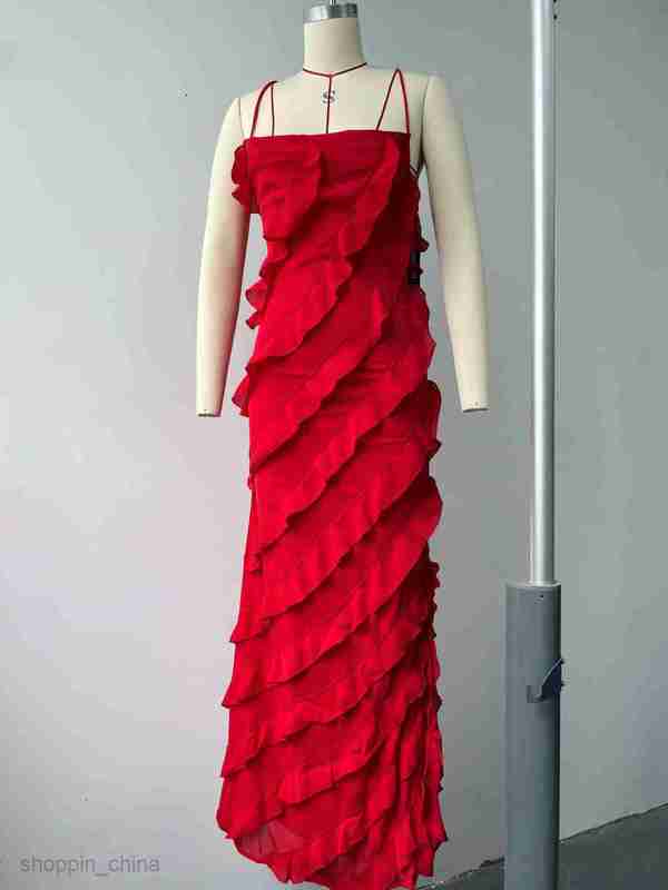 Basic Casual Women Dresses Summer New Style Dress with Mushroom Edge Strap Skirt and Split One Shoulder Dress
