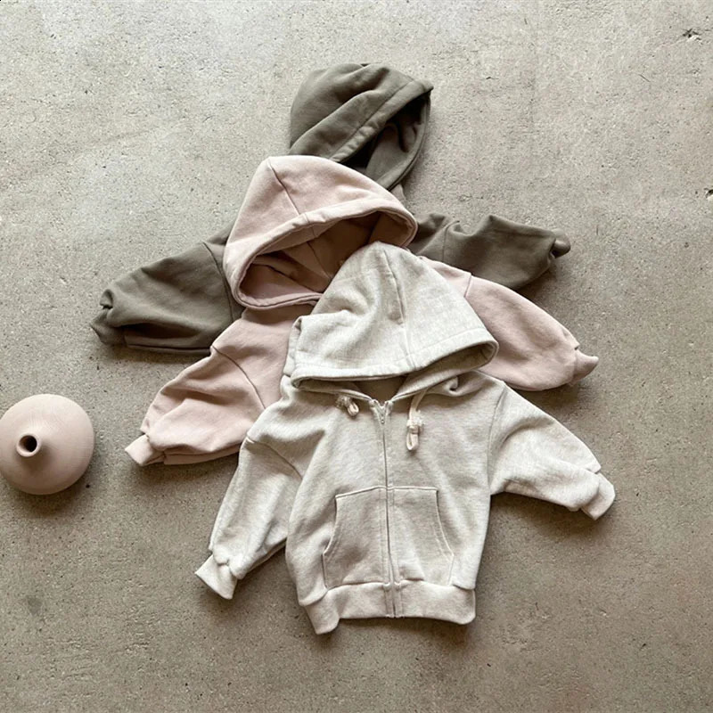 Autumn Baby Long Sleeve Hooded Sweatshirt Boys Girls Cotton Zipper Coat Infant Toddler Solid Casual Hoodie Clothes 241017