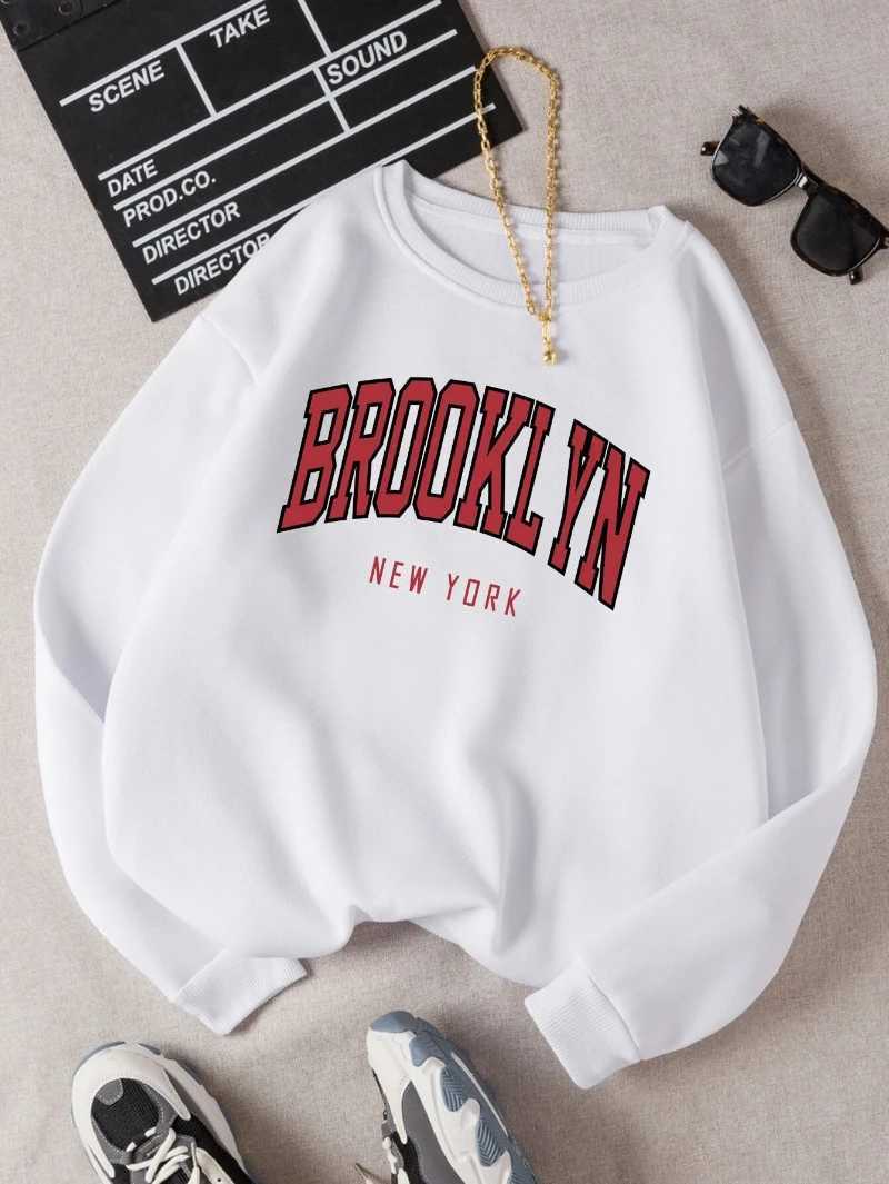 Fashion Woman Sweatshirts Brooklyn New York Letter Prints Pullover Casual O-Neck Long Sleeves Hoodie Warm Fleece Female ClothesX241016