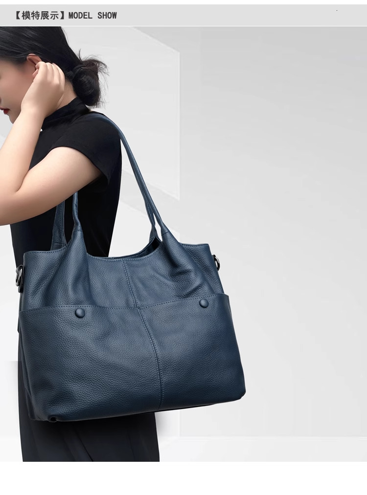 Genuine Women's Tote Bag Large Capacity Fashion Shoulder Crossbody Head Layer Cowhide Leisure Soft Leather Handbag