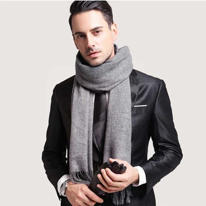 Classic solid scarf mens cashmere soft knitted striped scarf long tassel neck warm mens winter scarf 2023 new item X241017