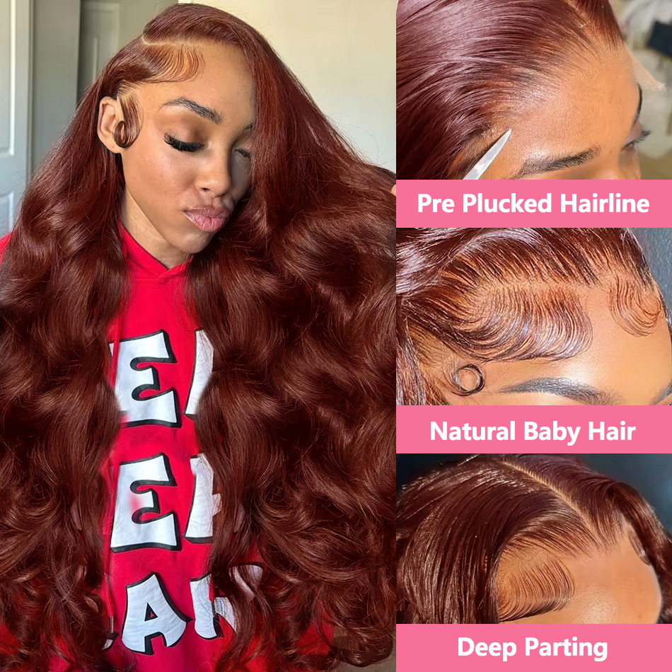 Reddish Brown Color Body Wave 13X4 Front Human Hair Wig 200 Density 13X6 Hd Lace Frontal Wigs Brazilian Pre Plucked