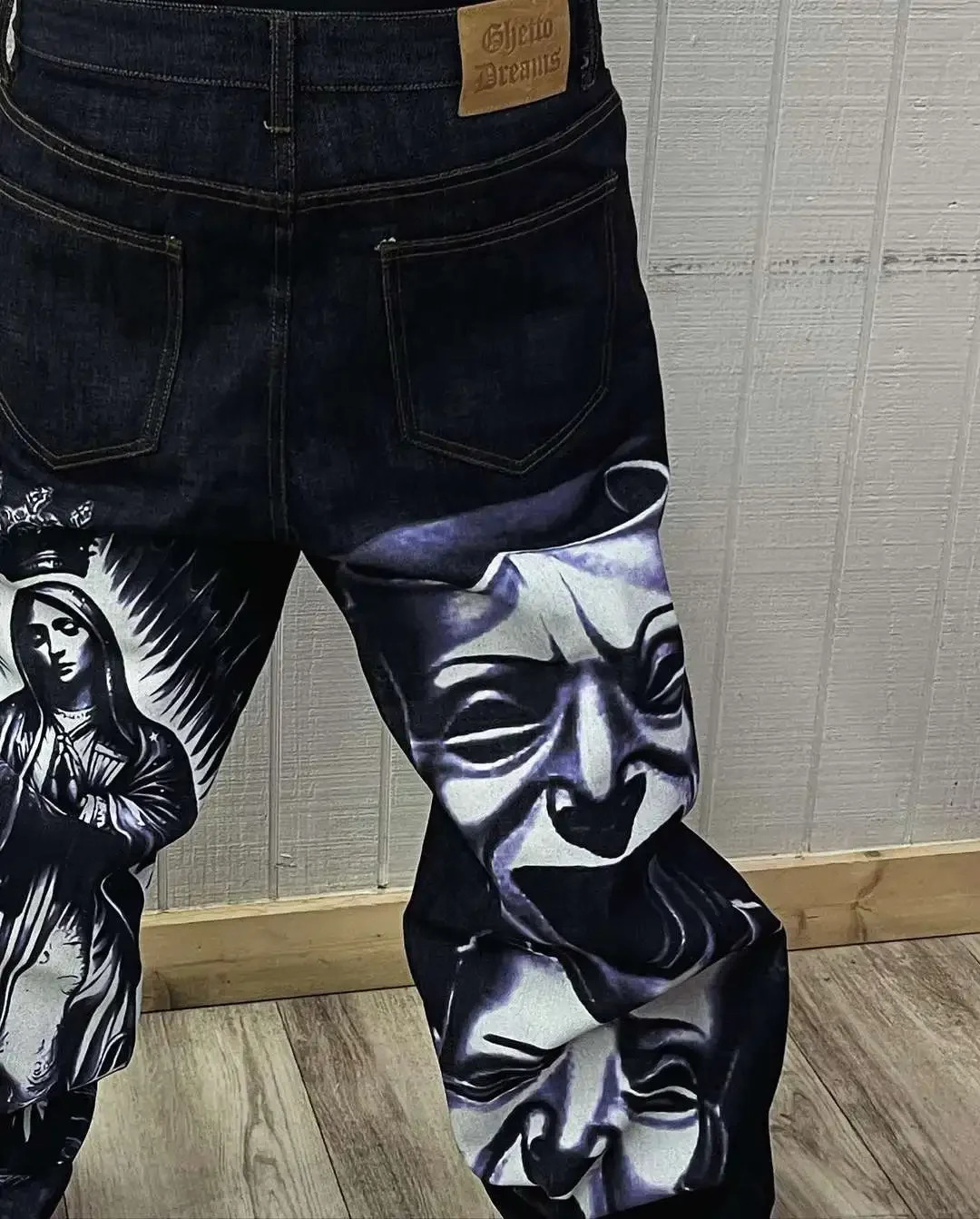 Hip hop street print casual jeans beautiful Y2K retro gothic fashion embroidered leg wide leg jeans mens clothing 241009