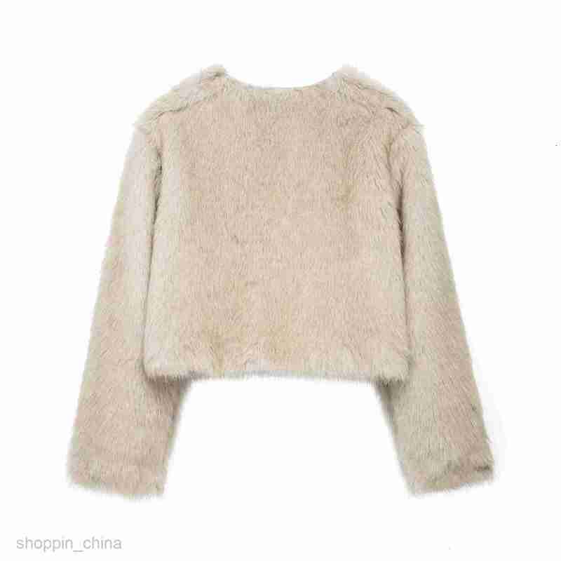 Women's Fur & Faux Fur Fashion jacket Coats Women's autumn and winter new solid color socialite round neck faux fur effect short jacket