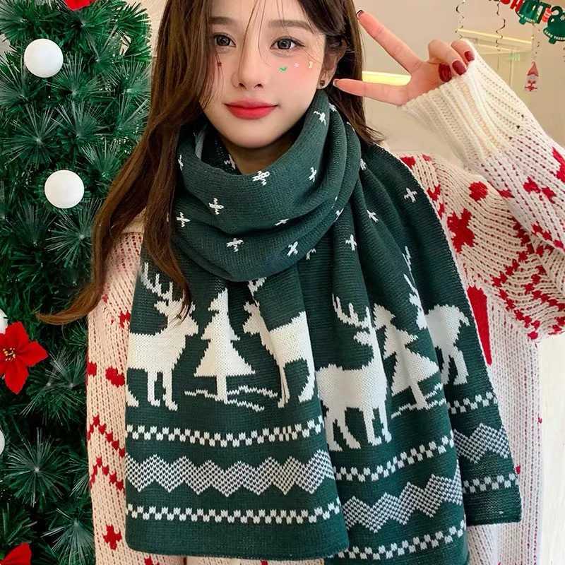 Wen Mens Deer Winter Warm Scarf Double sided Knitted Scarf Fashion Edition Wool Shawl Girl Christmas Gift X2410171