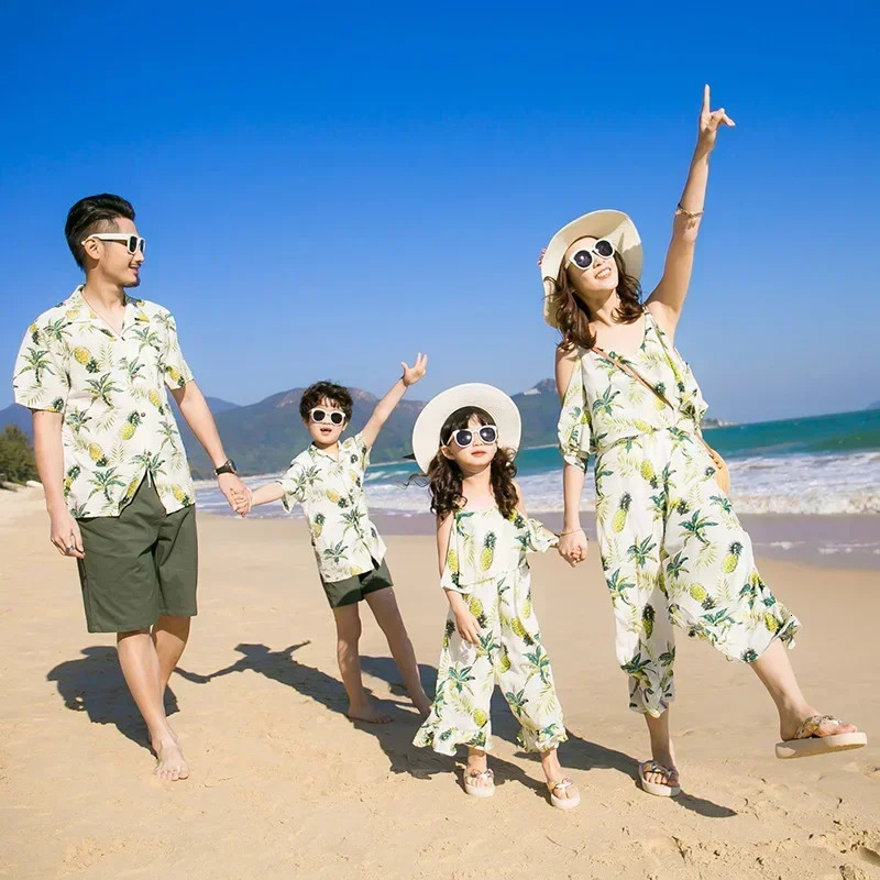 Summer Vacations Family Outfit Woman Jumpsuit Beach Matching Clothing Sets Mom and Daughter Overalls Pants 241017