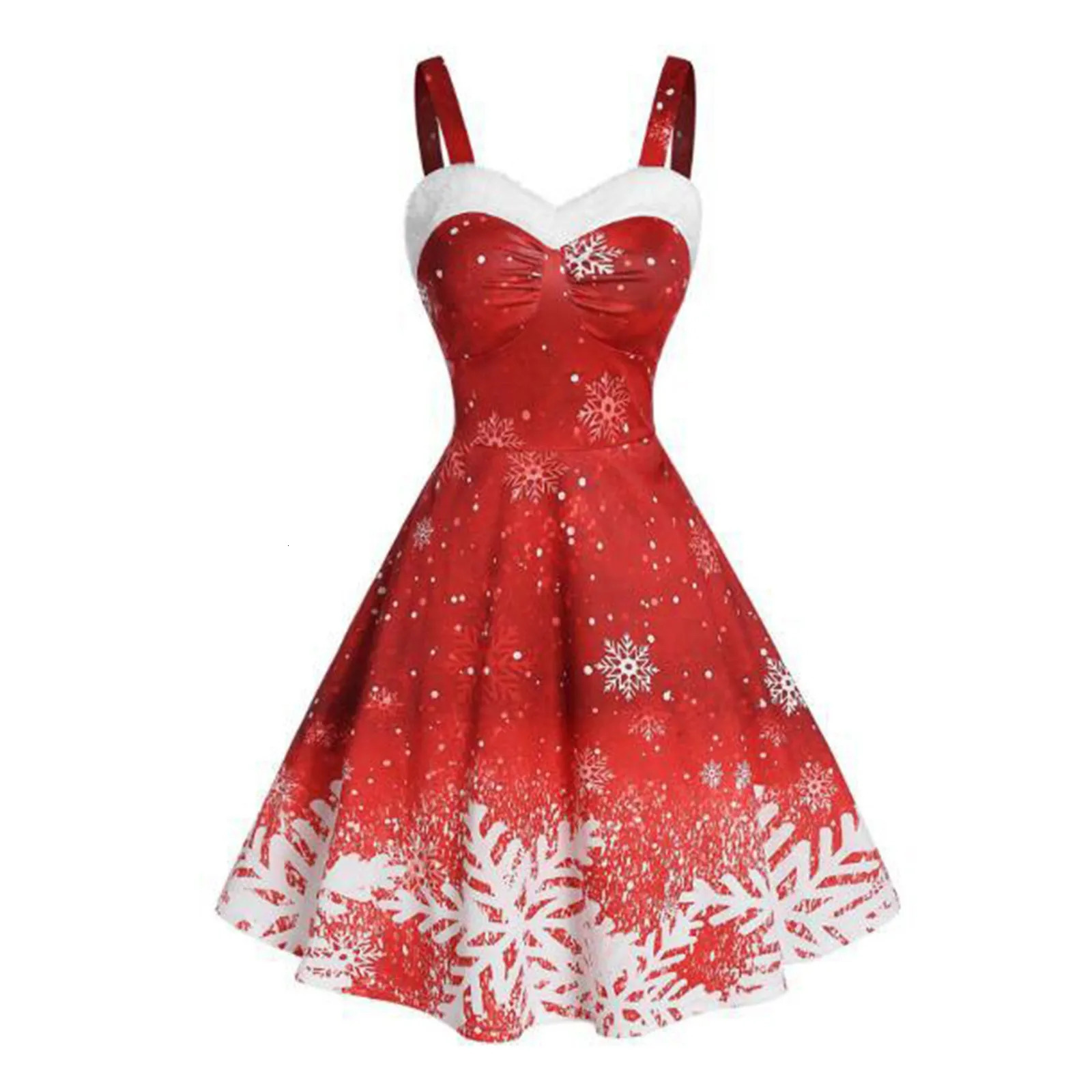 Christmas Cosplay Costumes for Women Retro Dress Holiday Party Elk Snowflake Printed Clothing Womens Wear 241017