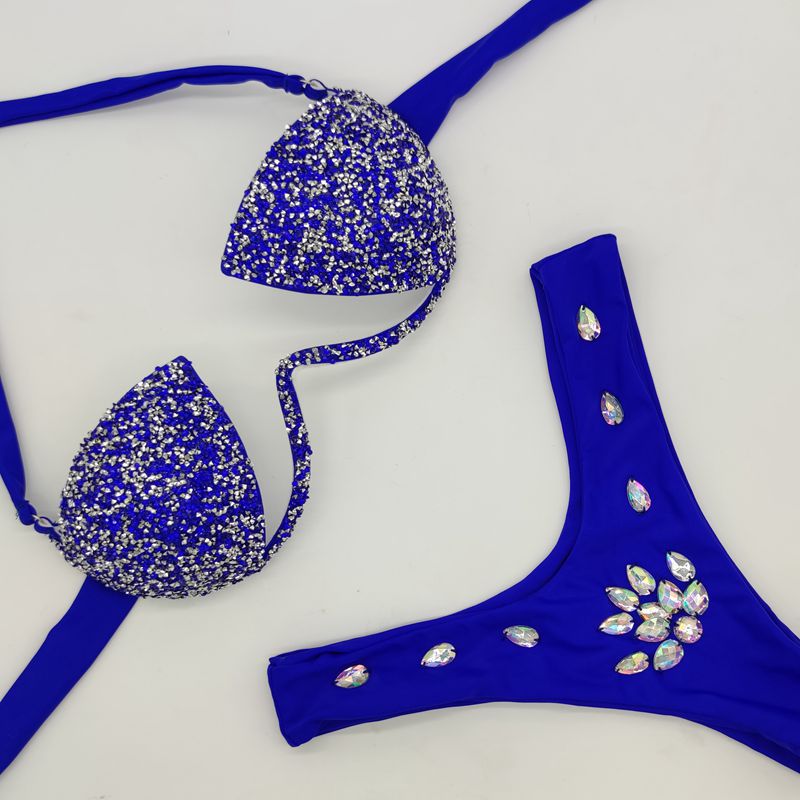 Women's Swimwear Diamond Two-piece Swimsuit Fashion Sequin Design Sexy Bikini Set Solid High Waist Push Up Bathing Suit Women
