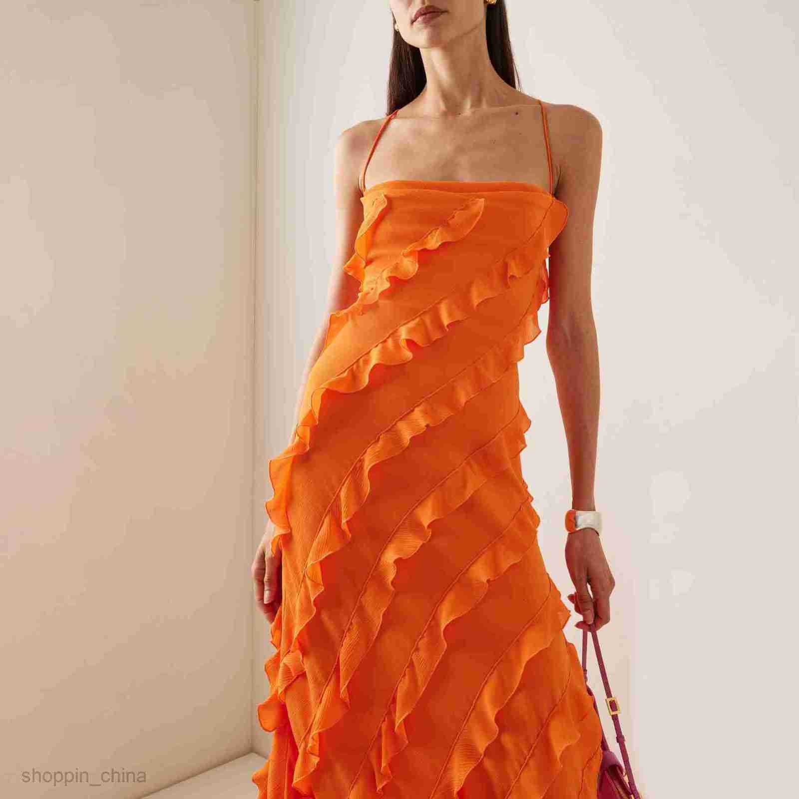Basic Casual Women Dresses Summer New Style Dress with Mushroom Edge Strap Skirt and Split One Shoulder Dress