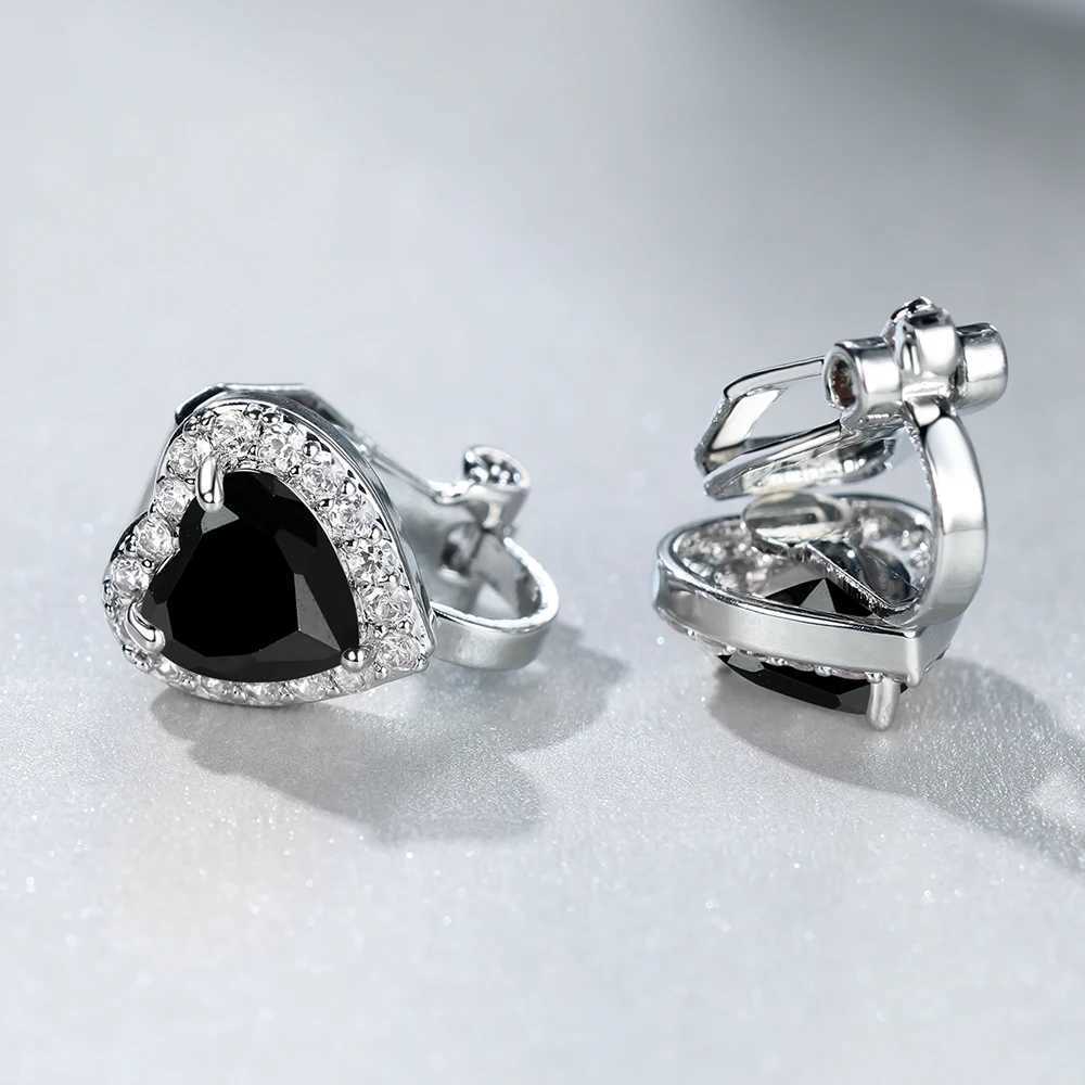 Cute female little black heart clip earrings retro womens wedding jewelry W241017