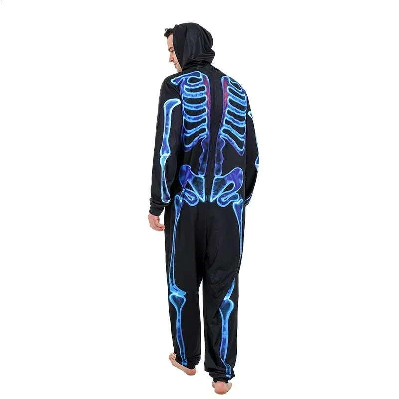 Family Halloween Matching Pajamas Parentchild Skeleton Print Clothes Zipper Hooded OnePiece Jumpsuit Look Pjs 241017