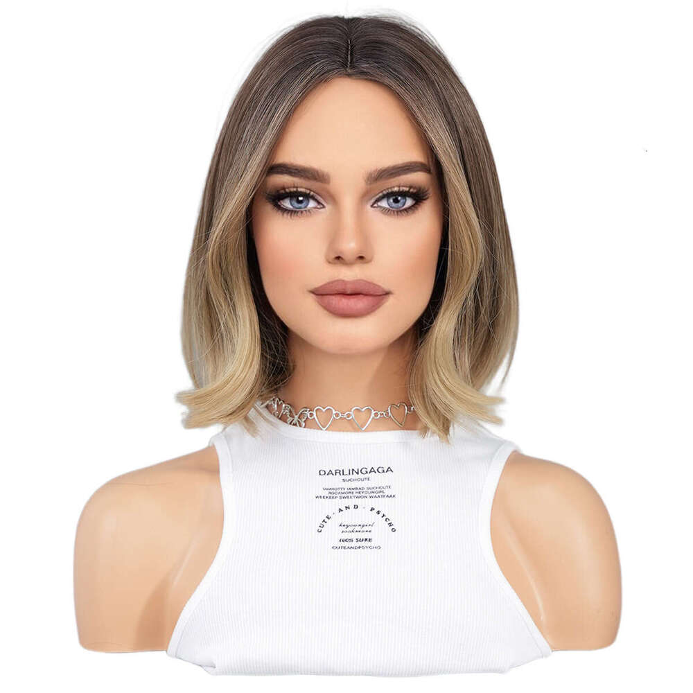 13 * 1 T Part Lace Synthetic Gradient Gold Medium Women's Short Curly Hair Wig