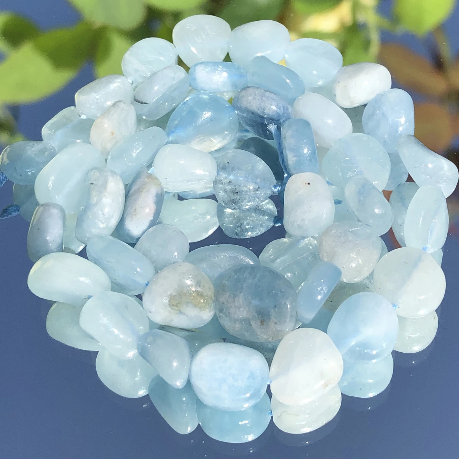 7-10mm natural irregular blue aquamarine gemstone free-form loose spaced beads for jewelry making DIY bracelet necklace 1 strand 241017