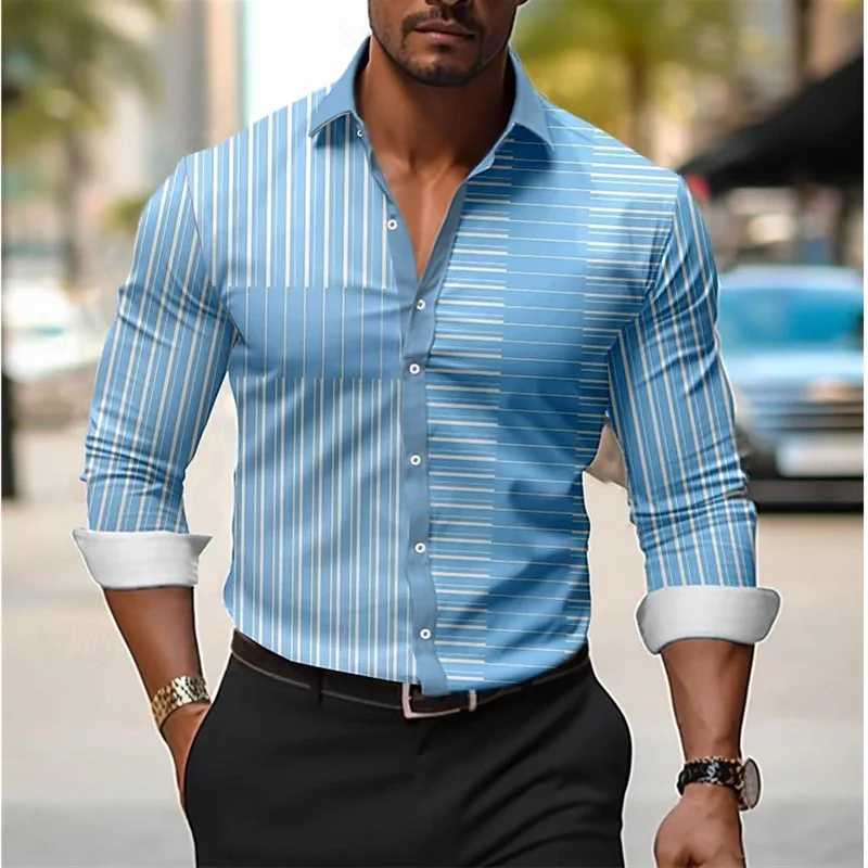 New Style Mens Line Plaid Shirt High Quality Lapel Long Sleeve Mens Social Shirt Clothing Slim Prom Shirt In Spring And Summer LX241017
