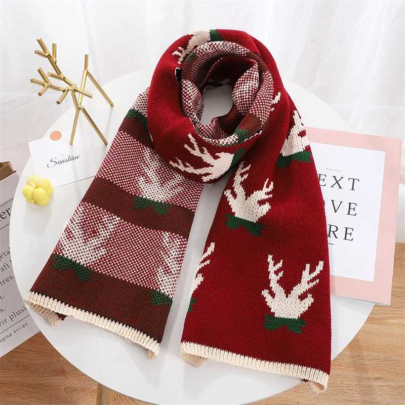 Christmas scarf warm fashion warm wool knitted scarf double-sided scarf holiday red black green cute scarf shawl X241017
