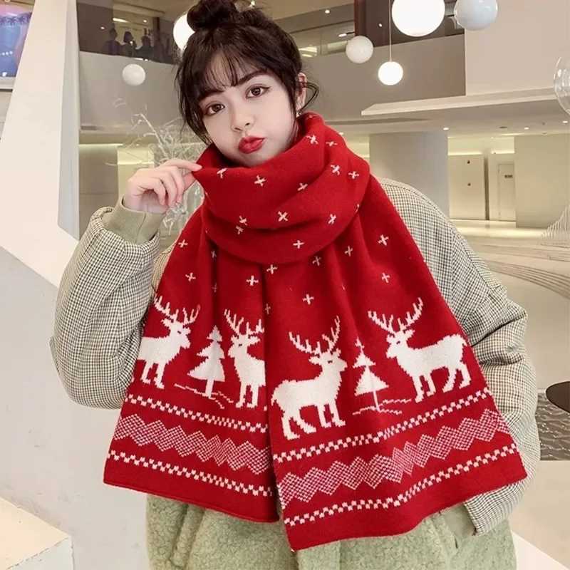 Christmas reindeer scarf mens winter cartoon reindeer snowflake scarf cute and couple scarf fashionable gift X241017