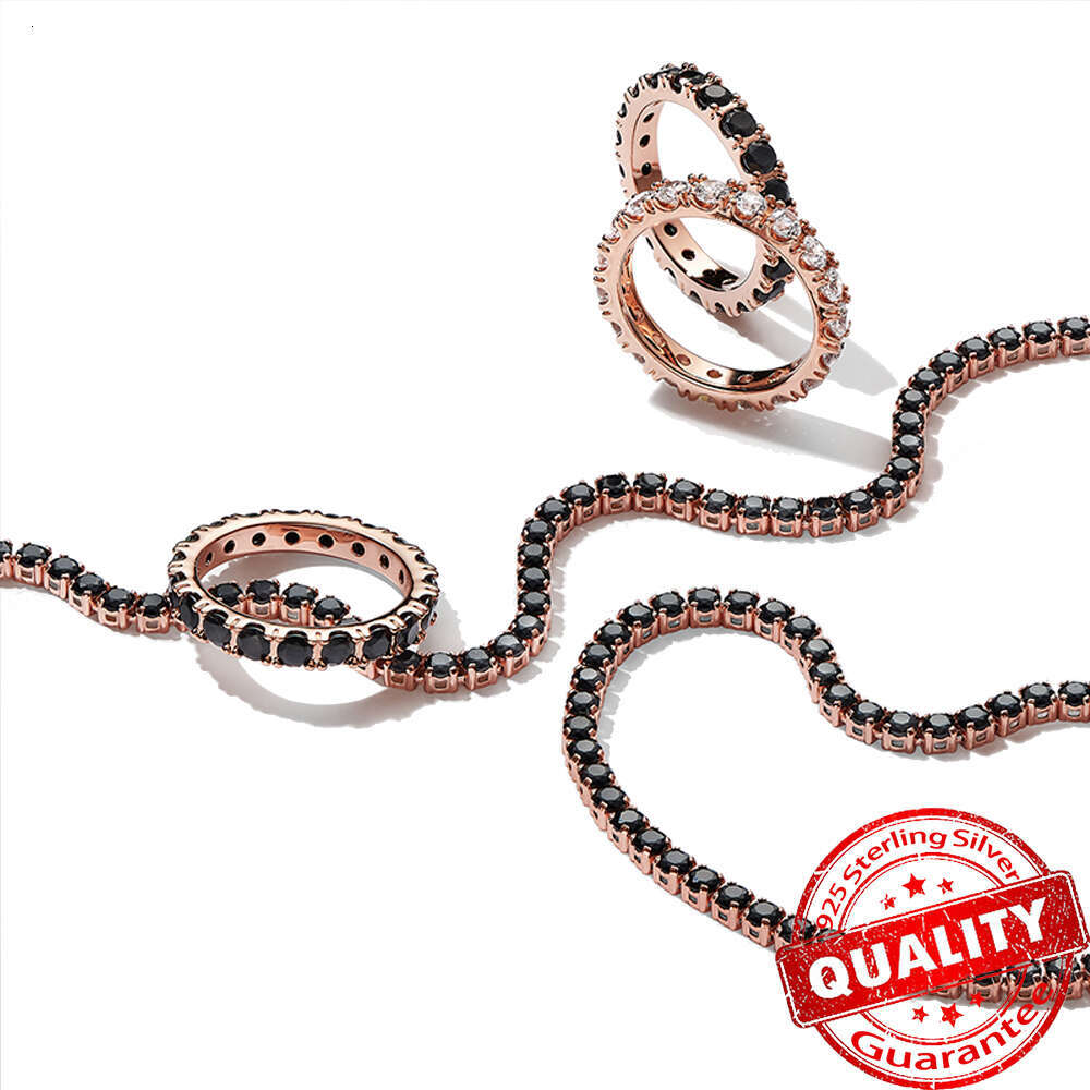 2024 New Sparking Black Row Eternity Ring 925 Sterling Silver Freshwater Cultured Pearls Finger Open Rings for Women Jewelry Gift