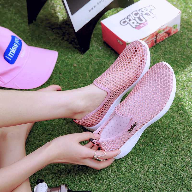 2021 Womens Casual Shoes Soft Portable Sports Shoes Walking Shoes Flat Shoes Womens Breathable Sliding Hollow Sports Shoes Y241017