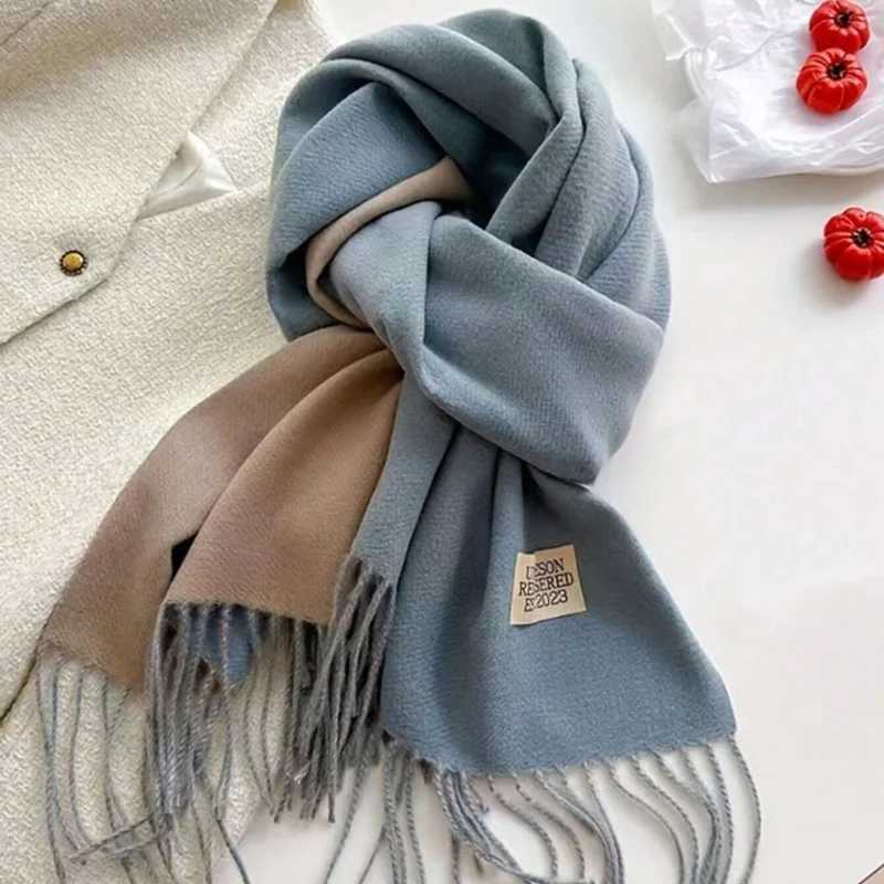 2024 New Warm Double Cashmere Scarf Big Shawl Winter Warm Soft Fashion Brand Bandana Womens Pashmina Tassel Blanket X241017