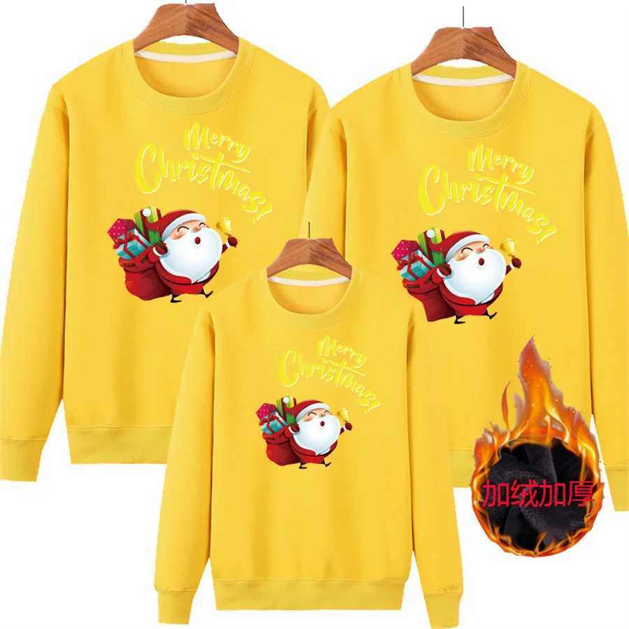 Family Hoodie Christmas Match Set Warm Childrens Clothing Sportswear with Velvet Sweater Santa Claus Adult and Childrens Gifts W241015