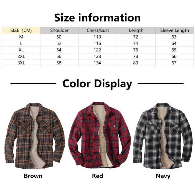Casual camisas de hombre Winter Thick Plaid Shirts For Men Long Sleeve Sherpa Lined Shirt Fleece Jacket LX241017