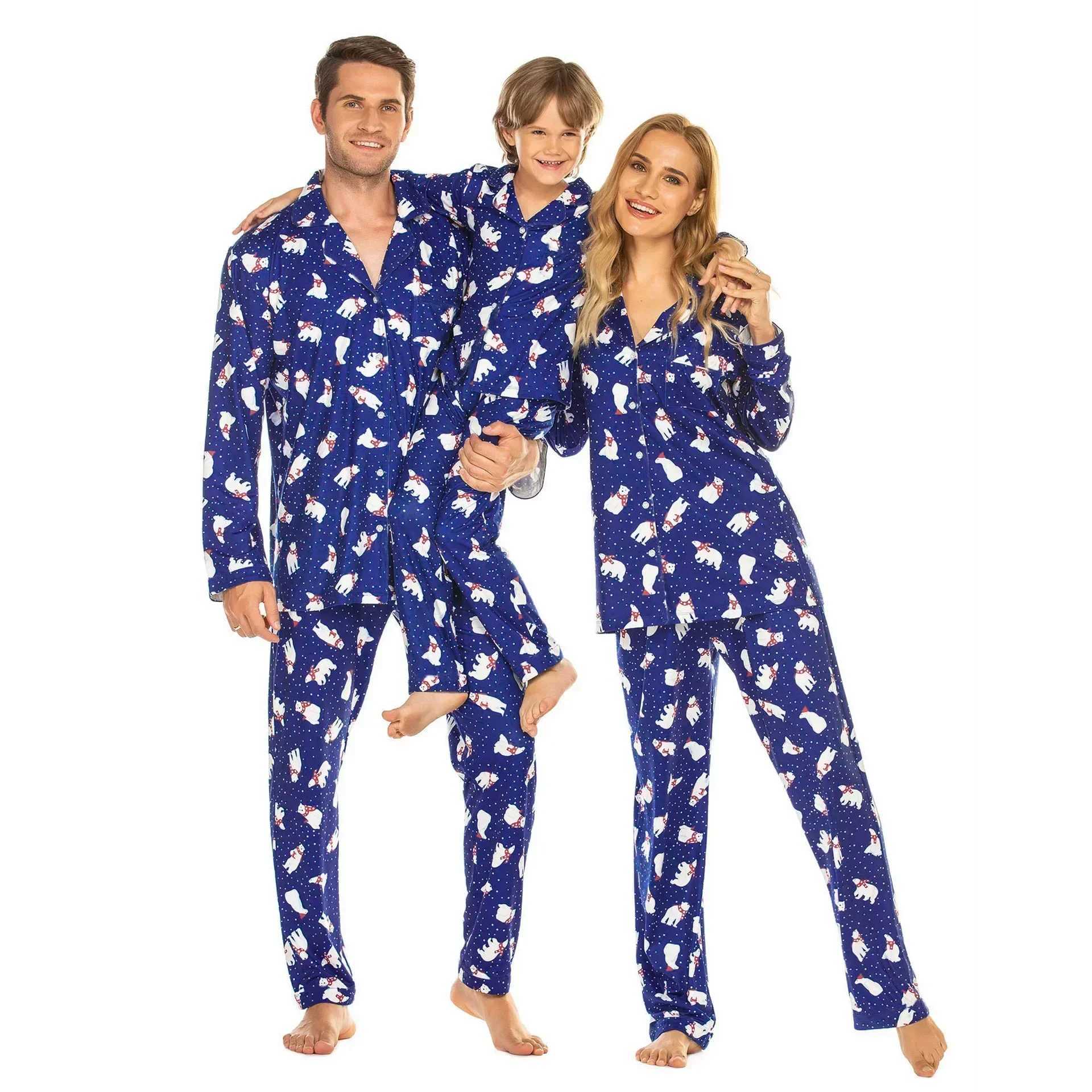 2024 New Family Christmas Matching Set Full Set Printed Adult and Childrens Pajama Set Button Up Shirt+Pants 2-piece Set Pajama W241015