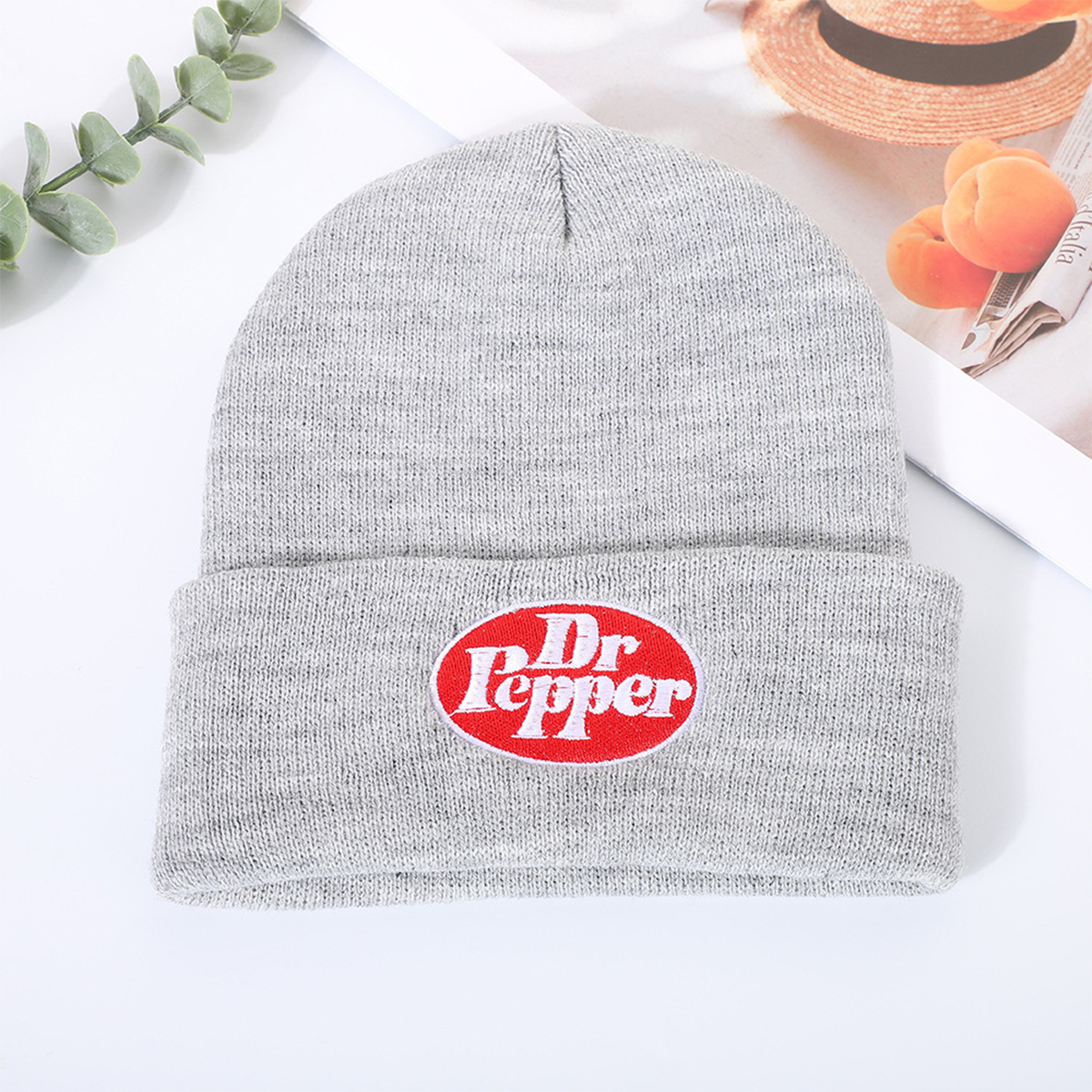 Trendy DR Initial Design Round Top Knit Beanie - Perfect for Cold Weather Comfort