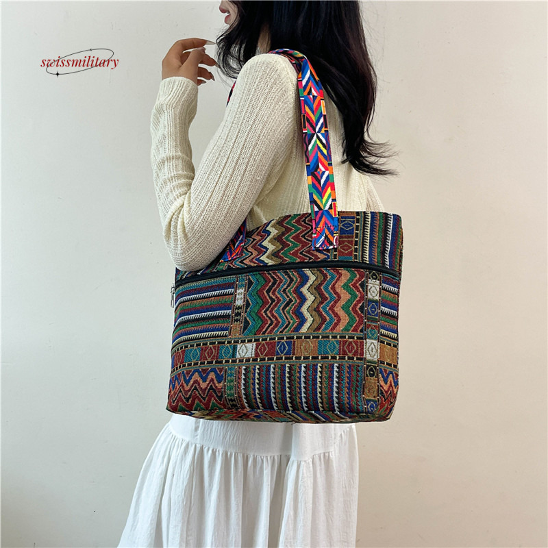 Large capacity 2024 new ethnic style series simple cross women's shoulder casual versatile tote bag #18 swissmilitary