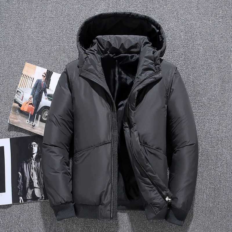 2024 New Mens Winter Down Jacket Short Hooded Thick Solid Color Coat Mens Fashion Coat X241017