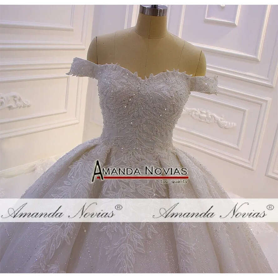Dresses 2022 Shinny Dubai Bg Wedding Gown Off The Shoulder Straps Lace-Up Back Real Work Custom Made