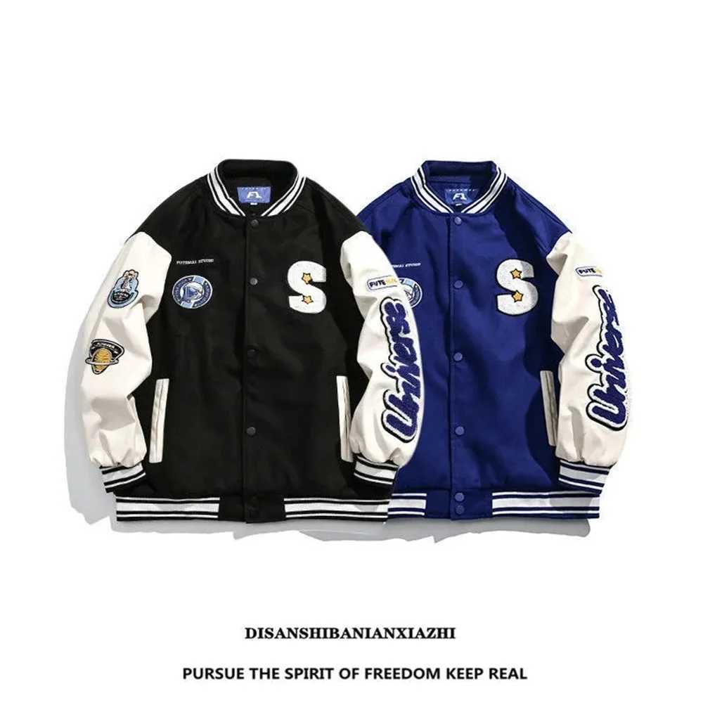 Harajuku Blue Student Baseball Mens Jacket Bomber Jacket Fashion Spring and Autumn Trend Hip Hop Academy Loose Casual Jacket M241017