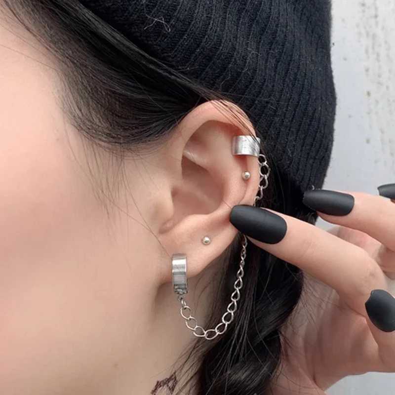1 piece of fashionable punk stainless steel clip earrings suitable for teenagers women men ear sleeves street cool jewelry 1 piece of silver chain ear