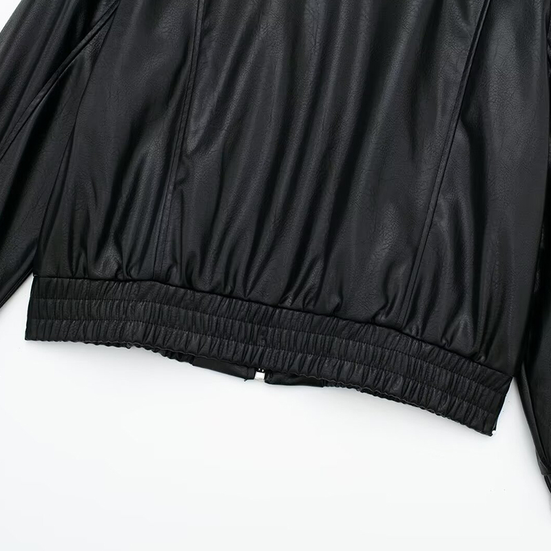 Leather Jackets Cost Women's Outwear Black Long Sleeve 2024 Inszart Jaqueta De Couro Solid With Zipper Outerwear Woman Coat