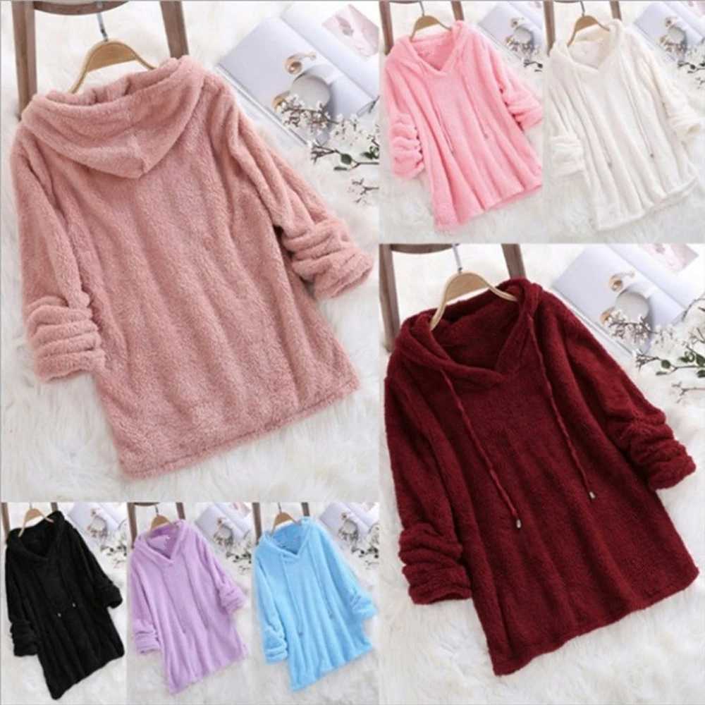 Women Fleece Sweatshirts Casual Female Tie Collar Long Sleeve Pullover Loose Velvet Hoodie Coats Homewear NMD-9301X241016
