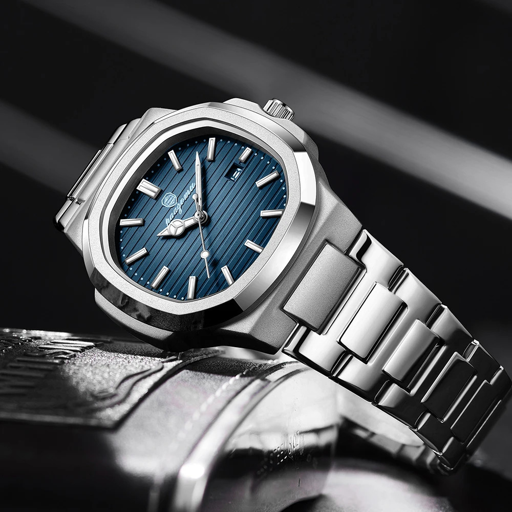 PAAZOMU y mens watch waterproof luminous weekly stainless steel quartz reloj hombre clockbox 241009
