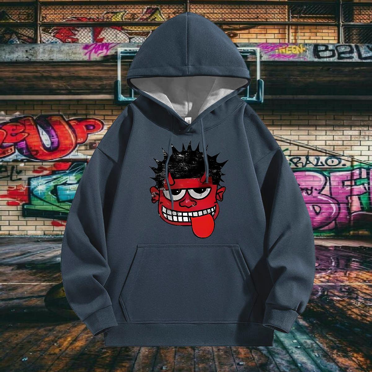 New Arrival Hooded Sweatshirt Hooded Collar Cool Men's Hooded Sweatshirt Anime Printing Street Tops Customized Thick Plush